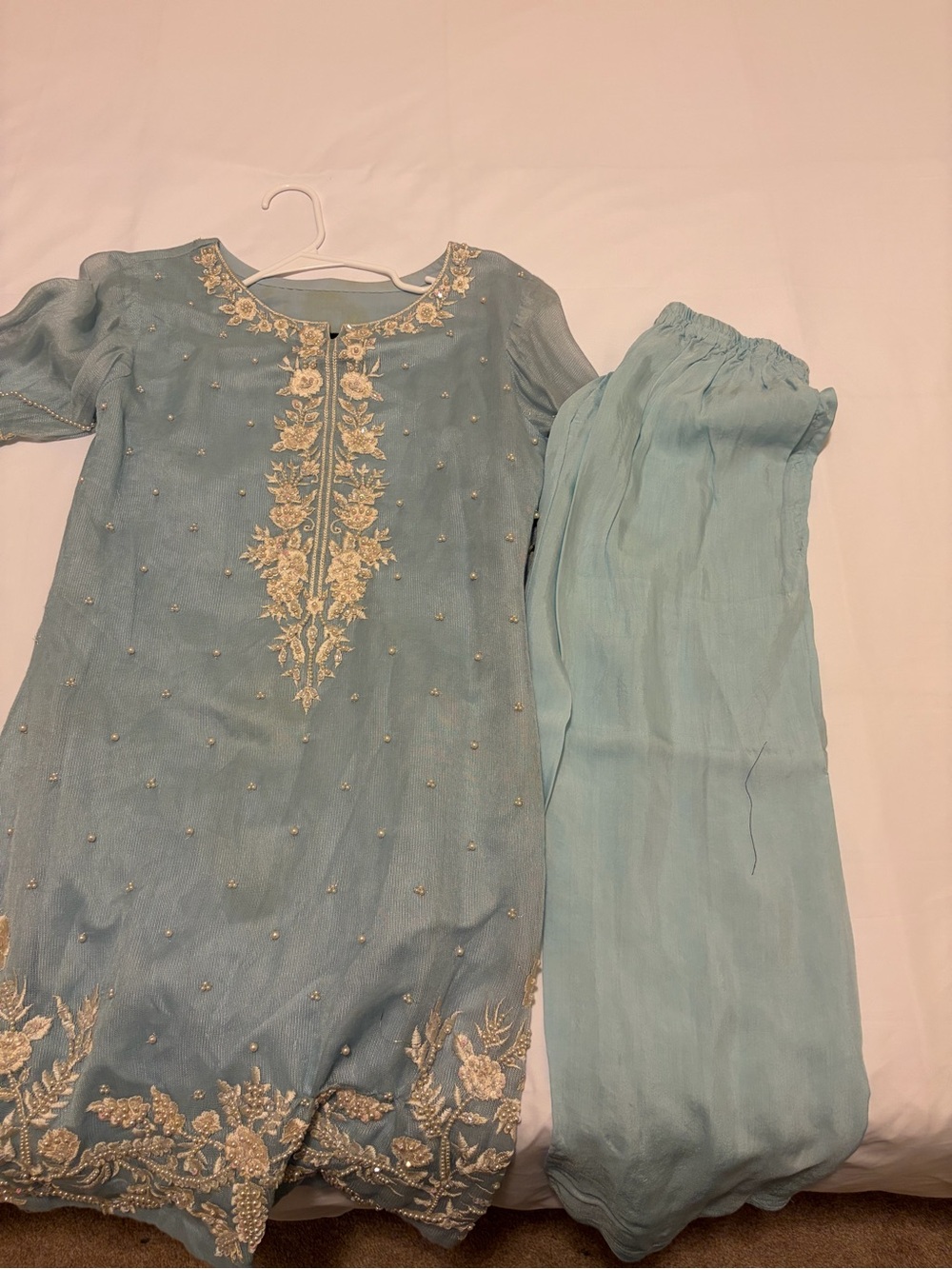 Embroidered Light Blue Kurta Set